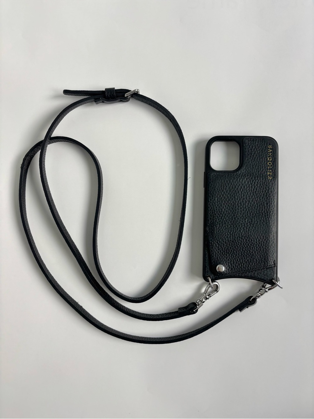 Bandolier Emma Black Leather Crossbody Phone Case Silver Hardware